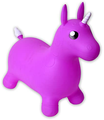 TE-Trend B-Ware Hüpftier Einhorn Pferde Spielzeug Hüpfpferd Hüpfball Unicorn Pferd zum draufsitzen und hüpfen mit weißem Horn und Schweif in Lila