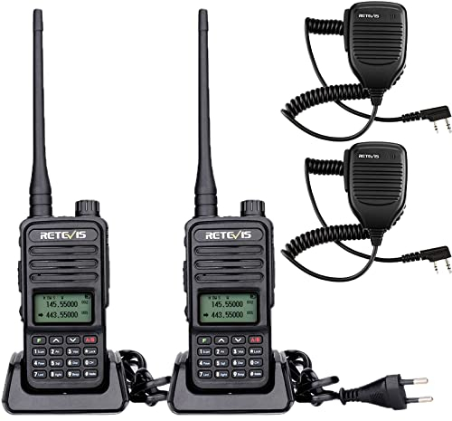 Retevis RT85 Talkie Walkie, Bi-Bande Talkie Walkie Longue Portée avec Microphone à Main, 200 Canaux, Affichage LED VOX Professionnel Radio Bidirectionnelle pour Chasse, Camping (Noir, 2Pcs)