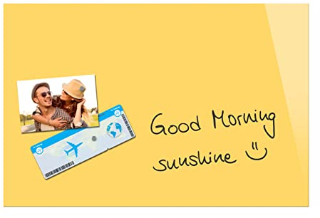 Sigel B1208 Glas-Magnettafel BeBoard gelb, 60 x 40 cm, Memoboard magnetisch & beschreibbar, incl 2 Neodym-Magnete, rahmenlos, für Wohnung und Büro