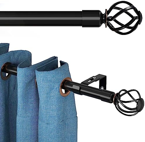 Schwerlast gardinenstange schwarz 365 cm Lang, 25 mm wandmontage schwarze matt gardinenstangen set mit gedrehten Käfigendstücken, Metall gardinenstange 3.6m für outdoor wetterfest