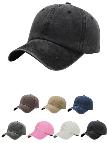 Aomig Baseball Cap Men Unisex Vintage Werehed Dad Cap, Classic Plain Baseball Hats Polo Style Hat, 100% Cotton Denim Adjustable Sports Cap Breathable Summer Sun Visor Hat for Outdoor(Black)