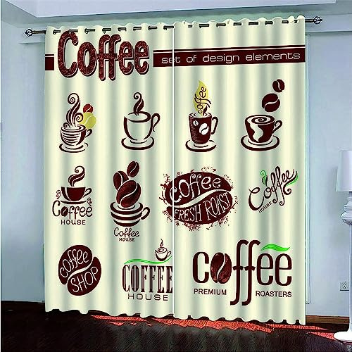 Cortina 3D De Dormitorio Taza De Café De Dibujos Animados,Adecuado para Dormitorio Sala De Estar Habitación Infantil Cortinas Opacas 2 Paneles - Co