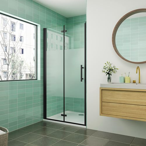 Acezanble Duschtür Nischentür Duschabtrennung Dusche 6mm Glas Falttüren H195cm,Schwarz