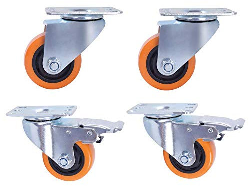 MUCSAH Roulettes À Plaques, 4 Roulettes Pu Roue Résistant À L'Usure Chariot Pivotant Universel Robuste Double Essieu Transport Pied Roue Avec Frein 400Kg Table Et Chaise/4 Pouces