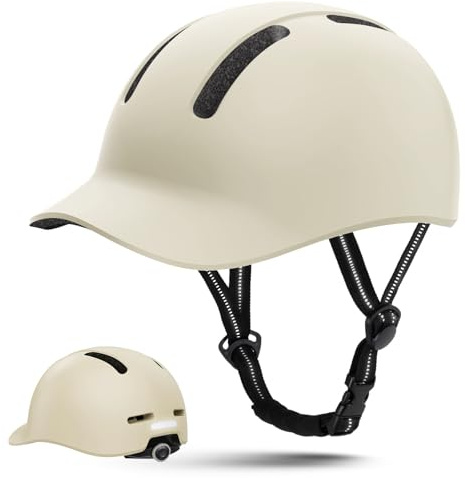 Shinmax Fahrradhelm für Damen und Herren, Einstellbarer Helm mit Visier & Sonnenschutz, Leicht & Belüftet für Urban Pendler Stadt & Rennrad (Weiß, L:55-60cm)
