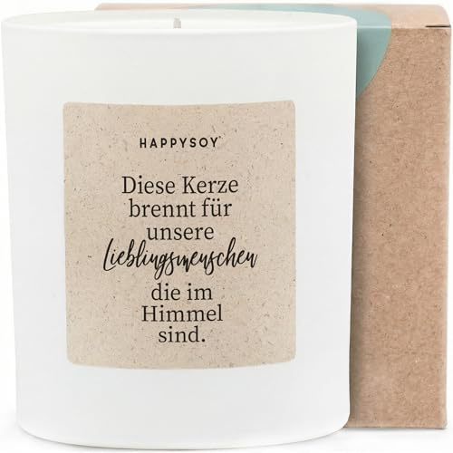 Diese Kerze brennt für unsere Lieblingsmenschen im Himmel - Duftkerze mit Spruch als Trostgeschenk, liebevolle Erinnerung, Kerze im Glas, blumiger Duft