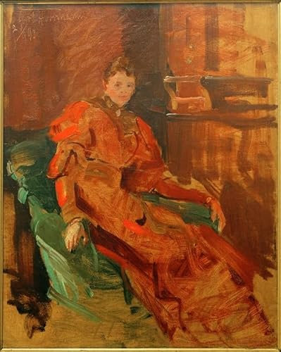 XSBPDPII Klassische Malerei Moderne Kunst Poster Leinwand K unstwerk Dame im roten Kleid auf grünem Sessel von Curt Herrmann Ölgemälde Kunstdruck für Bürodekoration 60x90cm