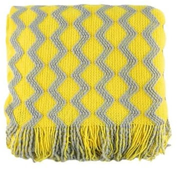 YIHANSS Decke, Strickdecke, leichte Sofadecke mit Quasten, Überwurfdecke, 127 x 172 cm, dekorative gewebte Decke für Reisecouch, Stuhl/Senfgelb/127 x 172 cm