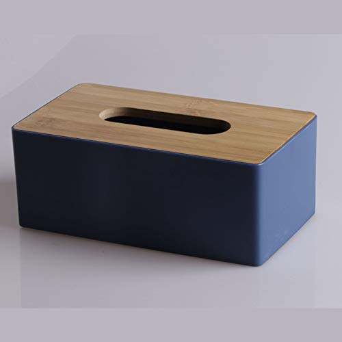 Tissue Box with Bamboo Wood Lid, Rectangular Tissue Dispenser Box, Plastic Tissue Box for Bathroom, Car, Office, 21.5x12x8.5cm (N b)