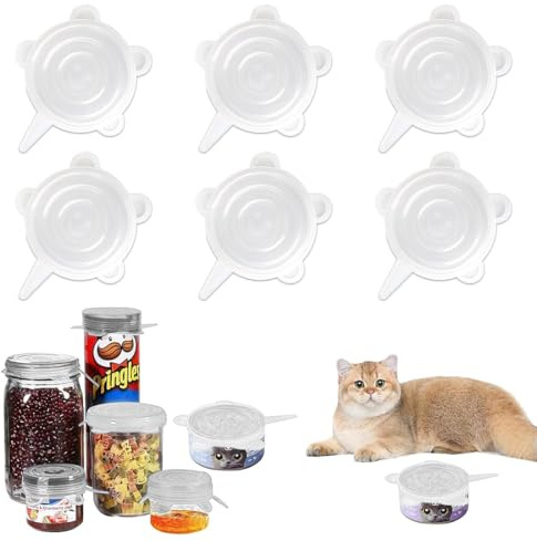 FMYODWU Lot de 6 couvercles de boîtes de nourriture pour chat, couvercle boite de conserve, Couvercle Conserve en silicone extensible Convient pour un diamètre de 6 à 8,5 cm boîtes pour chats