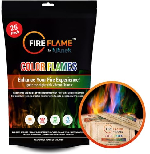 FireFlame Farbwechsel-Pakete – Magische Farb-Feuerflammen – 25 Stück Feuerfarbpakete – für Feuerstelle, Kamin, Lagerfeuer, Campingzubehör, farbiges Feuer für Kinder und Erwachsene