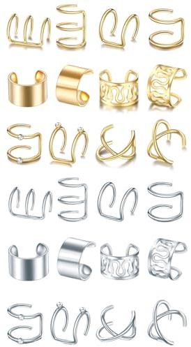 MYGLOAR Clips para Oídos de Mujer en Oro 18k y Plata 925 - Pendientes sin Perforar