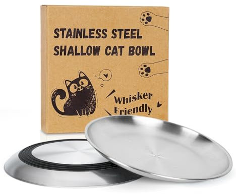 Supet katzennapf, Katzennäpfe gegen Schnurrhaar-Ermüdung, rutschfeste Katzenteller aus Edelstahl, 17 cm katzennapf flach, schnurrhaarfreundliche Kätzchennäpfe für Nass- und Trockenfutter(2 pcs)