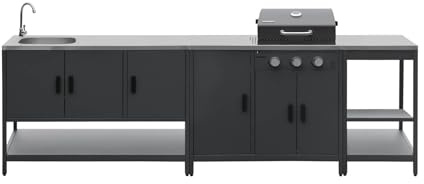 Cucina da esterno 3 moduli con barbecue a gas 3 bruciatori su piedi, termometro Nero - 100x51x87.5 cm