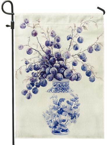Drapeau de jardin en forme de fleur de prunier violet, bannière élégante de décoration florale bleue, drapeau double face en toile de jute pour décoration de pelouse extérieure, printemps, été, 30,5 x