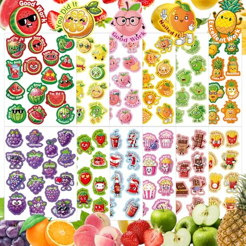 Kalysky 360pcs Scratch and Sniff Smelly Stickers, 24 Sheets 12 Different Fruit Food Scented Sticker for Kids, Non-Toxic Rewards, Crafts and Sensory Fun for Kids Teachers Classroom
