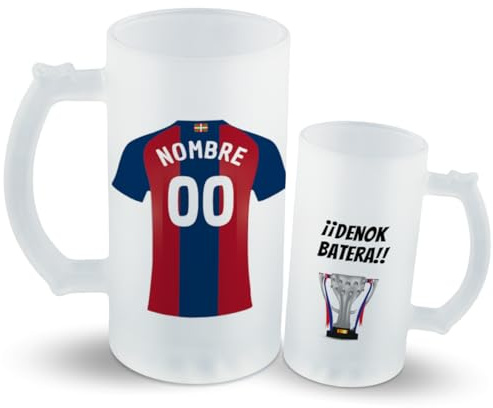 DEREGALOOS Jarra Personalizada Fútbol. Regalo Original Hombre. Nombre y Número Personalizable. Detalle Especial para Cumpleaños. Día del Padre (Eibar)