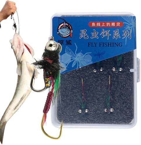 Fliegenfischköder - 5X Künstliche Forellenköder Mit Haken,Natürliche Fischköder Angelausrüstung Für Bäche Und Flachwasser