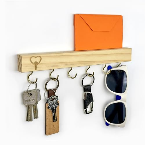 Qsdboc Plaque à clés en bois sans perçage - Porte-clés minimaliste avec 6 crochets - Pour couloir, salon, chambre à coucher, cuisine