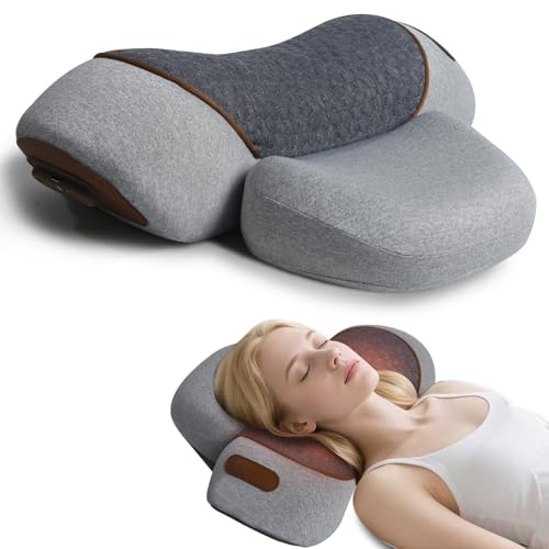 Zhaotingrui 3-in-1 Neck Massager Pillow, Traction Massager with Massage Hot Compress Traction Stretching, Pillow Massage Neck Hump with 118-inch Extra-Long Cord, Light Gray