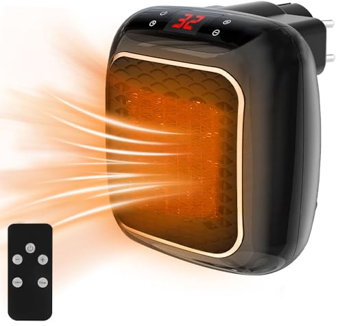 SGZIOO Mini Heizlüfter Steckdose mit Fernbedienung,1200W Steckdosenheizung Energiesparend mit Thermostat, Steckdosen Heizlüfter mit 12h Timer, Steckdosen Heizung für Büro Schlafzimmer Studie