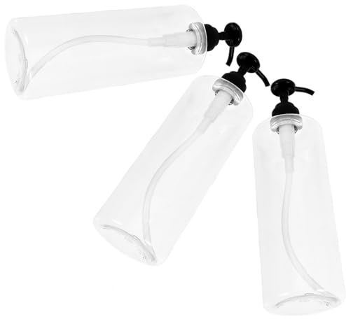 MUCKLILY 3PCS Refillable Pump Dispenser Bottles with Black Press Heads Transparent Round Shoulder Empty Bottles for Shampoo Hand Soap Lotion Bathroom and Travel Use