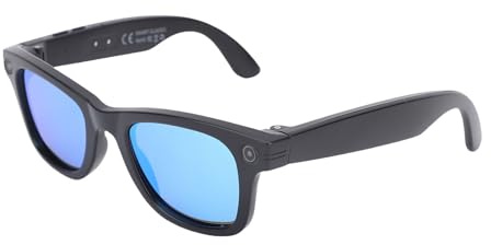 Asixxsix Occhiali intelligenti, occhiali Bluetooth con supporto vocale, Wi-Fi da 8 MP, impermeabili, 3D Surround, controllo touch, protezione dalla luce solare, fotocamera (BLUE)