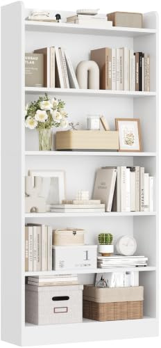 Yaheetech 6-Tier Bookcase, Modern Bookshelf with Top Open Compartment, Adjustable Tall Book Shelf for Living Room, Bedroom, Home Office & Study, 60 x 24 x 160 cm, White