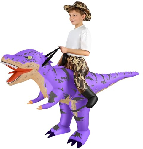 Alaoo Uppblåsbar dinosauriedräkt för barn, Tyrannosaurus Rex kostym för män och kvinnor, roligt Dino-rytarkläde, Rolig uppblåsbar dinosauriedräkt för Halloween, karneval, fest, Lila kamouflage