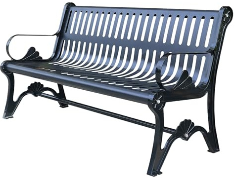 LIMENQIN Gartenbänke for Außenbereich, Parkbank aus Metall mit Rückenlehne und Armlehnen, Gestell aus Gusseisen und Stahl, Wetterfeste Terrassenbank for Balkon, Veranda(150cm/59in)