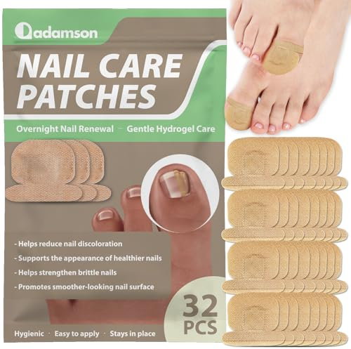 Adamson Nagelplåster för tånaglar – nagelplåster för natten med hydrogelteknik, stöder en välskött nagelbild och minskar synlig missfärgning, 32 plåster