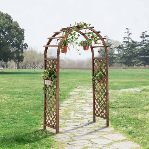 Gartenbogen aus Holz, Pavillon-Hintergrundständer, Gartenrankgitter-Pergola-Bogen, Ballonbogenständer für Terrasse, Rasen und Garten (Braun)(140 * 50 * 227cm)