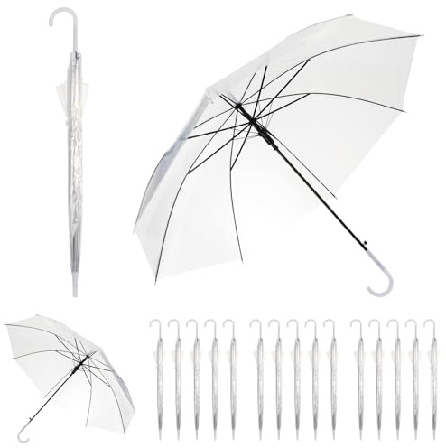 Anmrept 15 Stück Durchsichtiger Regenschirm für 2 Personen Eleganter Transparent Stockschirme mit Ergonomischem Griff Ø 103 cm Automatische Großer Umbrellas für Hochzeit Fotoshooting