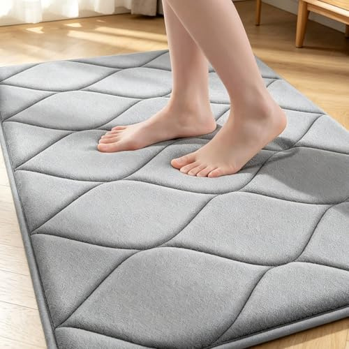 Tayahanude Tappetino da Bagno in Memory Foam, Tappetino Bagno, Tappeti da Bagno, Asciugatura Rapida, Lavabile in Lavatrice, Adatto per Docce, Vasche da Bagno, (60 x 40 cm, Grigio)