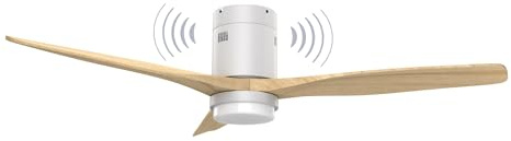 Energy Sistem SoundAir Ventilador de Techo con Altavoz Bluetooth, Motor DC, 132cm, Blanco, Madera Natural, Moderno, Luz LED Regulable, Interior