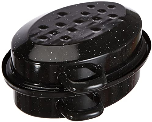 Krüger Gansbräter in schwarz/weiß gesprenkelt, Emaille, 26 cm