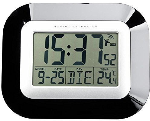 TFA Dostmann Digitale Funkuhr, 60.4503, Wanduhr, mit Innentemperatur und Wochentag/Datum, schwarz, L 225 x B 31 (72) x H 180 mm