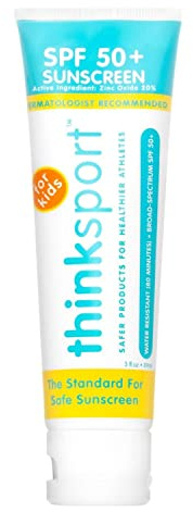 Thinksport Kids SPF 50+ Mineral Sunscreen Safe, Natural Sunblock for Children - Water Resistant Sun Cream Broad Spectrum UVA/UVB Sun Protection Vegan, Reef Friendly Sun Lotion, 3oz