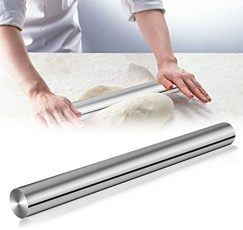 DAMIGRAM Mattarello In Acciaio Inossidabile Antiaderente Mattarello In Acciaio Impasto Perfetto Per La Preparazione Di Pane Torte Biscotti Pasta Fresca Pasta Sfoglia - 40CM
