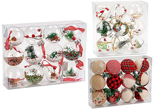 BRUBAKER 12-teiliges Set Acryl Weihnachtskugeln Christbaumkugeln | transparent - durchsichtig - befüllt - Ø 8 cm - Christbaumanhänger