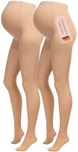 Herzmutter MaternityTights Over Bump 20 Denier - Transparent Matte Sheer Pregnancy Pantyhose – Natural Beige - Set of 2-1220 (S-M, Light-Beige, 2x)