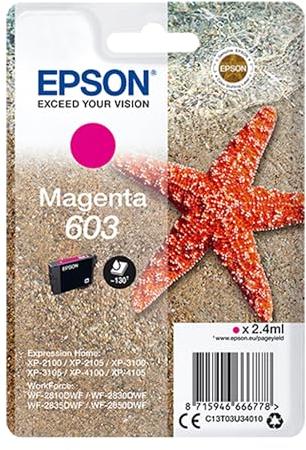 Epson Original 603 Tinte Seestern, Singlepack Magenta Standard, WF-2820DWF WF-2830DWF WF-2840DWF WF-2850DWF XP-2100 XP-2150 XP-3100 XP-3150 XP-4100 XP-4150, ReadyPrint Flex-Tintentarife
