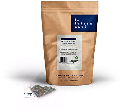 LA TETERA AZUL Té Verde Sencha Japones Premium Con Limón, Regaliz Y Ginseng. Té Verde Ginseng. Bolsa De 60 Pirámides.