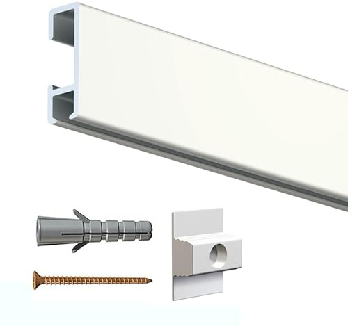 Arti Teq - Cimaise Click Rail 200cm cm + Clips, vis et Chevilles Murs Creux - Cimaise Tableau Artiteq Blanc laqué