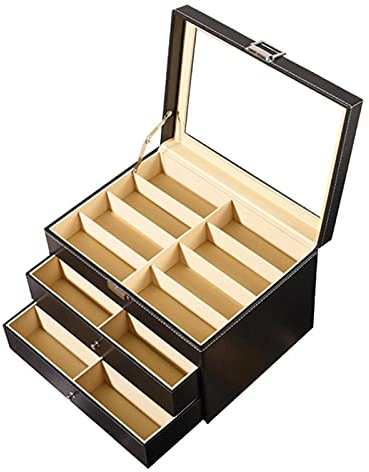 Brillenbox Brillen Display Brillenkoffer, PU-Leder 3 Schichten 24 Stück Brillen Aufbewahrungsbox Sonnenbrille Halter Gläser Displayschublade Abschlussbare Fall Organizer Brillenaufbewahrung Sonnenbril