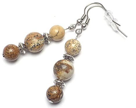 Pendientes colgantes para mujer en acero inoxidable con piedras naturales de estilo elegante y atemporal (Marrón claro)
