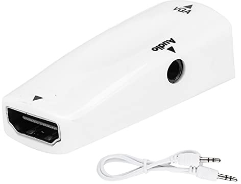 ciciglow HDMI zu VGA, 1080P ABS HDMI zu VGA-Adapter (weiblich zu Weiblich) und 3,5-mm-Anschluss mit Audiokabel Umwandeln, Kompatibel für Computer, Desktop, Laptop, PC, Mobiltelefone, DVD(Weiß)