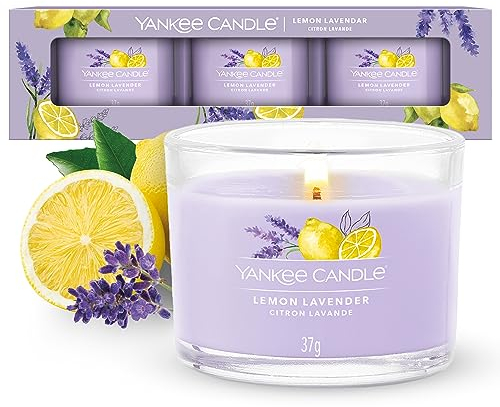 Yankee Candle Duftkerzen Geschenkset | Lemon Lavender Gefüllte Votivkerze | Sojamischung Wachsmischung | 3 Stück