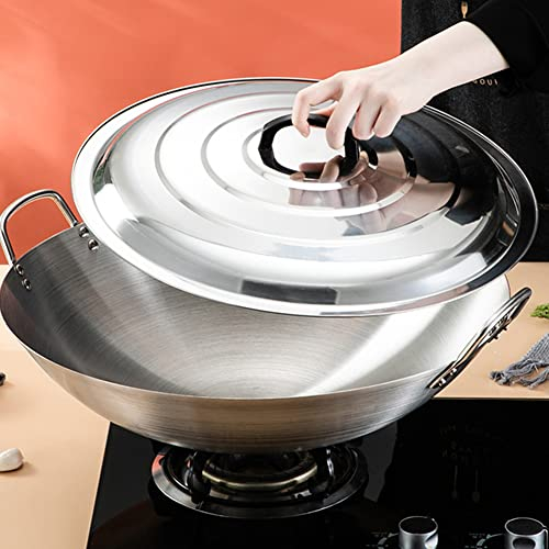 MNSSRN Wok di Grandi Dimensioni, in Acciaio Inossidabile, Facile da Pulire, Padella Antiaderente, fornello a Gas, fornello a induzione Universale, Wok a Due Manici,B,50CM