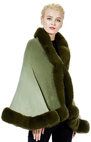 BEAUTELICATE Donna Poncho Mantella Maglia Invernale Stola Scialle in Pelliccia Sintetica Coprispalle Bolero Elegante per Sposa Matrimonio Festa (Verde Sfumato, Taglia unica)